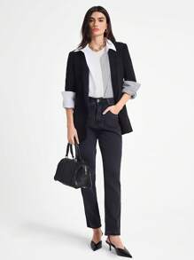 Daynim Solid Tapered Leg Jeans - Black - View 4