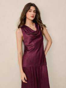 BizChic Burgundy Summer Elegant Women Dining Blouse & Skirt Set,2025 New Business Casual Vacation Outfit,Wedding Guest Country Music Festival 90s Retro Style - Burgundy - View 1