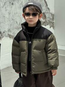 DAZY 男童撞色连帽休闲羽绒服 - 綠色 - 查看 3