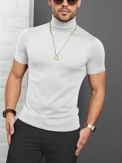 Manfinity Dauomo Camiseta de cuello alto de unicolor para hombres, para el otoño