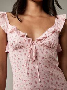 MISSGUIDED Floral Print Mini Dress Flutter Sleeve Ruffle Summer Spring Party Tea Party Bridesmaid Garden Wedding Guest - Pink - View 3