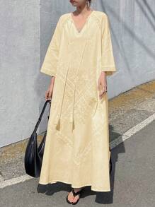 FRIFUL Váy dài chữ A thêu hoa thêu ren cho nữ, Váy nghỉ lễ thường ngày, Váy dự lễ tốt nghiệp lễ hội âm nhạc Váy vàng nhạt Váy vàng nhạt Váy Hàn Quốc cho nữ Váy kín đáo theo phong cách Nhật Bản, Váy mùa thu Váy thêu Váy dài tay - Vàng nhạt - Xem 3