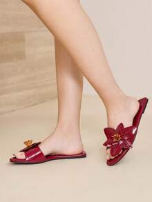 MOTF WOMEN STEREO FLOWER VACATION STYLE FASHIONABLE CASUAL FLAT SANDALS - Burgundy - View 8