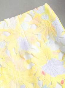 Sweetra 女士新款时尚花卉镂空浅蓝色印花迷你裙，优雅甜美紧身裙，适合度假、海滩派对、通勤