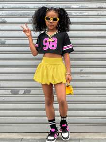 Coolane Kids Tween Girls Fall/Winter Basic Knit Stretchy Comfortable Yellow Bubble Skirts,Back To School,Y2K,Streetwear