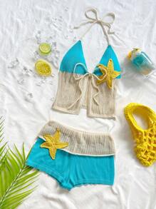 Soleia Casual, Holiday, Beach, Wedding Guest, Graduation Brunch, Women's St. Patrick's Day, Spring Break, Easter, Music Festival Fashion: Bohemian, Tropical, Elegant Halter Neck Backless Bowknot Tank Top And Mini Shorts 2 Pieces Set Starfish Bathing Suit Beach 2 Pieces Set Swimwear 3 Pieces Set (With Cover Up) Crochet Beach Set Beach Club Outfit Swimwear 2 Pieces Set Women Beach Set In Fall/Winter - Multicolor - View 5