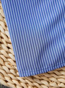 Tween Girls Simple Classic Blue Striped Short Sleeve Stand Collar Cardigan Shirt Girls Striped Shirt Blue Striped Shirt Girls Teen Girl Striped Shirt Kids Blue Striped Shirt Girls Summer Shirt