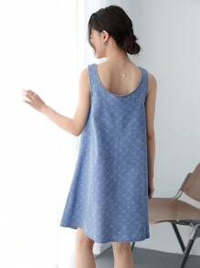 K-Vae Women's Casual Loose Denim Mini Dress, Sleeveless, Blue