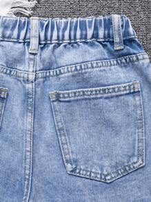 Tween Girls' Denim Short High Waist,Light Blue Distressed Frayed Denim Shorts With White Bow,Summer Casual School Clothes For Fashionable Girls - Medium Wash - View 10