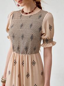 Florisole 波西米亚拼色连衣裙，夏季 - 杏色 - 查看 2