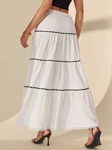 Almamuse Falda elegante y versátil con decoración de lazo para mujer, estilo casual - Blanco - Ver 2