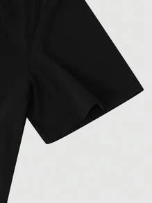 Manfinity Homme Camiseta 3D para hombres de talla grande, camiseta casual de verano para hombres con unicolor y estampado en relieve - Negro - Ver 5