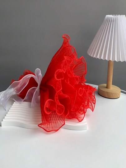 1Pc 28*200cm/28*400cm Wrinkled Organza Ribbon For Gift Wrapping And Flower Arrangement, Suitable For Birthdays, Parties, Weddings, Home Decoration, Christmas (No Pearl Edge)