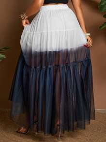 Maweii Plus Size Women Ombre Mesh Skirt - Black and White - View 4