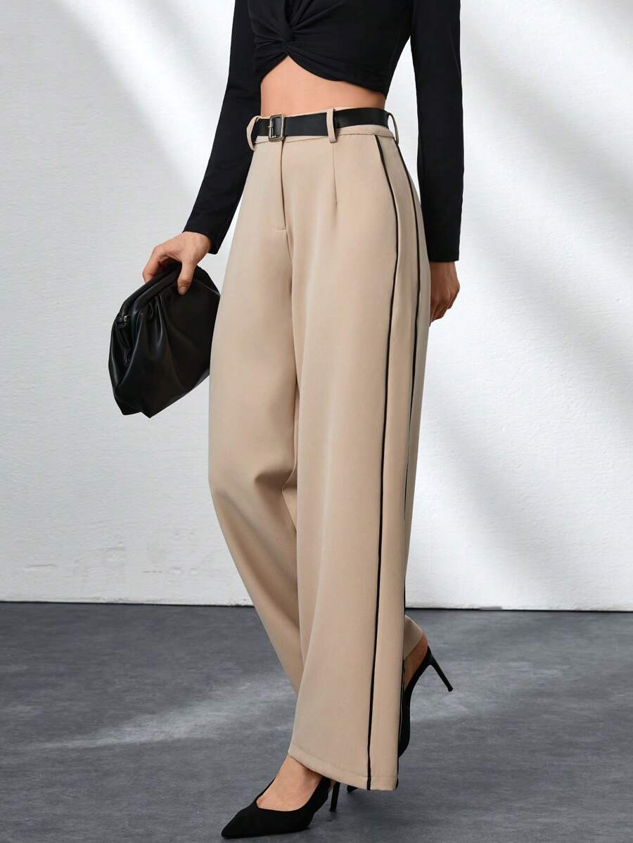 CLARA VERO PANTALONES ANCHOS CON CINTA DE CONTRASTE PARA MUJER CON CINTURÓN