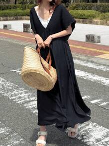 FRIFUL 女式无袖抽绳连衣裙，休闲都市风格，春夏 - 藏蓝色 - 查看 3