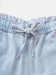 SHEIN Summer Casual Washed Drawstring Waist Denim Shorts - Multicolor - View 4