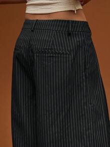 COUREZ Pantalones cortos de verano con pliegues y rayas, estilo casual/Y2K - Negro - Ver 8