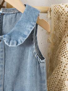 SHEIN Playful Pals 女童纯棉荷叶边牛仔连衣裙 - 淺色水洗藍 - 查看 3