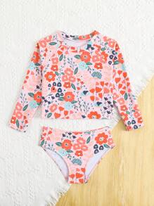 Set da 2 pezzi Tankini costume da bagno con stampa floreale tropicale per bimbe piccole, abbinati alle sorelle (venduti separatamente)