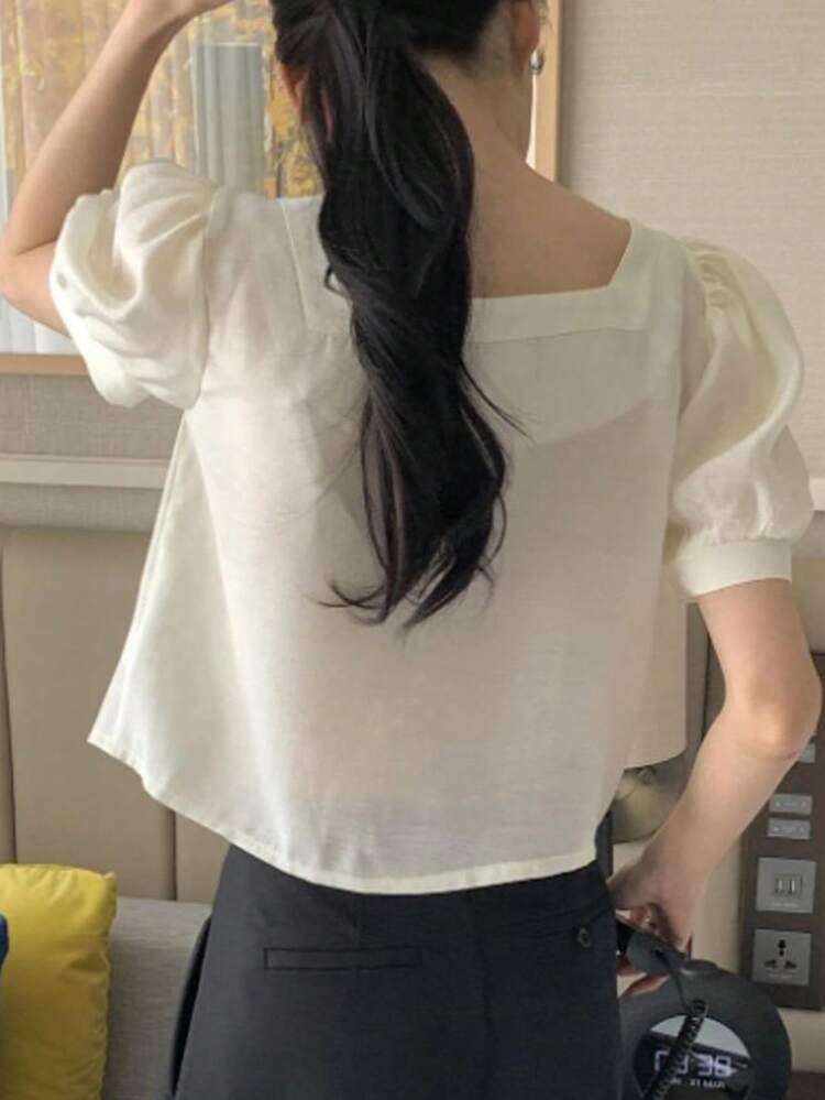 Women Casual/Office Plain Color Short Sleeve Shirt