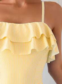 Swim Vcay Women's Casual Beach Vacation Double-Layer Ruffled Striped Random Print One-Piece Swimsuit, Spring/Summer - Multicolor - View 6