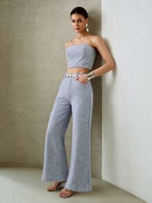 MOTF PREMIUM SEQUIN TEXTURE BANDEAU FASHIONABLE DENIM SET - Baby Blue - View 6