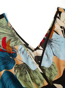 SHEIN LUNE Plus Size Casual Resort V-Neck Sleeveless Belted A-Line Dress For Women - Black - View 6