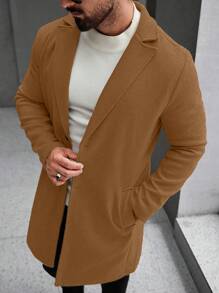 Manfinity Homme 男士纯色翻领长袖单排扣休闲大衣男士外套男士冬季外套棕色外套驼色外套。送给男朋友或丈夫的绝佳礼物。 - 摩卡棕 - 查看 8