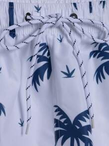 Surfspeed Men Plus Size Palm Tree Print Drawstring Waist Swim Trunks