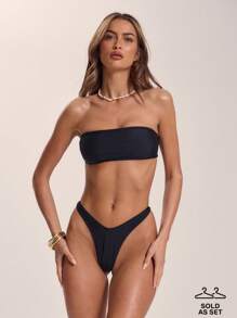 Musera Resort Bộ bikini gồm áo quây và quần đùi cạp cao, thích hợp cho kỳ nghỉ xuân hè, đi biển, màu đen trơn, gợi cảm. - màu đen - Xem 2