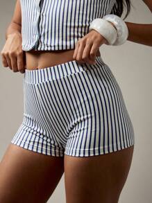 MISSGUIDED Bộ đồ hai mảnh kẻ sọc mùa hè, áo thun không tay cạp cao, quần short mặc đi nghỉ ở bãi biển - Nhiều màu - Xem 3