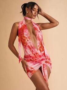 SHEIN BAE Women's Backless Halter Beach Cover Up, Country Concert - Pink - View 1