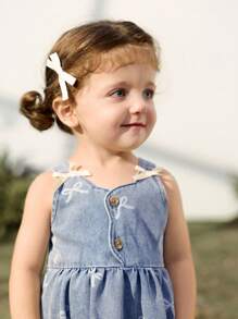 Cozy Pixies Baby Girl Bow Decor Tie Waist Denim Jumper Dress - Blue - View 5