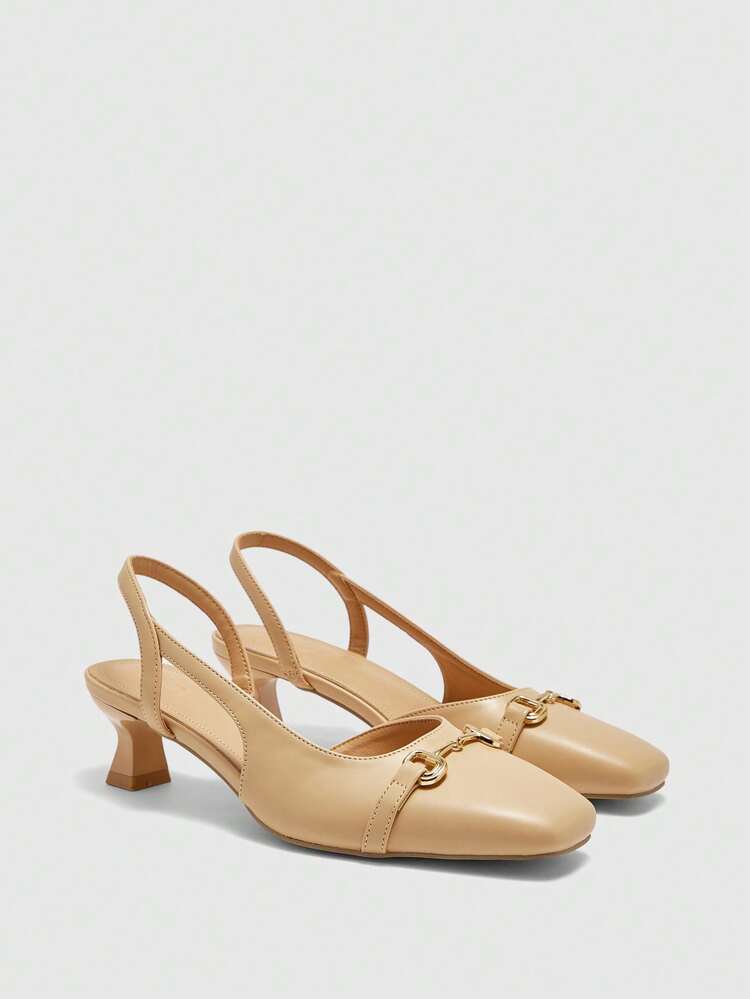 CUCCOO BIZCHIC Square Toe Metal Buckle Strap Low Heel Women Flats