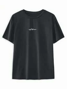 RueChic Camiseta de manga corta casual de cuello redondo con estampado de letras para hombres, versátil para el verano