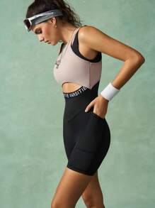 VARSITIE Bộ đồ tập gym cho nữ Colorblock không tay khoét lỗ vừa vặn - Nhiều màu - Xem 4