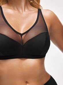 SHAPORA Minimalist Sheer Wireless Lingerie Bralette, Black