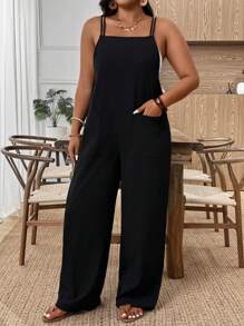 SHEIN Tall 大码女式沙滩风格纯色宽腿宽松连体裤