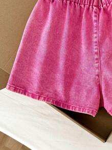 Comfortcana Women Casual Street Chic Solid Elastic Waist Washed Denim Shorts, Summer,Vacation,Going Out Shorts,Vacation,Cute Shorts,Streetwear,Funny Shorts,Country,Beach, Back To School Pink Shorts