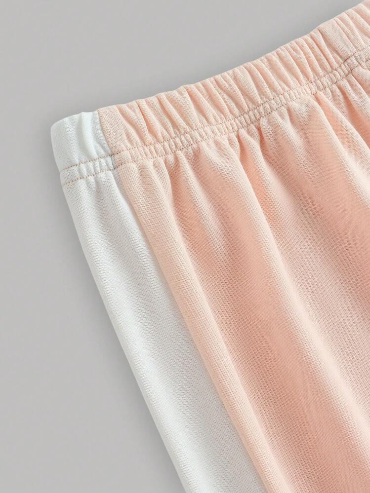 SHEIN Conjunto de 2 peças para meninas adolescentes casual slogan estampa contraste cor bainha dividida calças - Rosa - Ver 4
