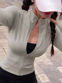 DAZY Chaqueta de mujer de cuello alto, unicolor, elástica y ajustada, de manga larga, ropa de ocio para primavera y otoño