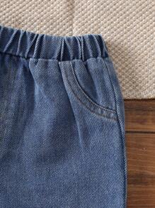 SHEIN Vintaside Kids 婴幼儿女孩 0-3 岁休闲可爱蝴蝶结 T 恤和牛仔短裤两件套 - 粉色 - 查看 3