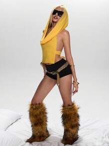 ROMWE Street Life Cali Girl 女式运动垂坠领性感露背背心 - 黃色 - 查看 5