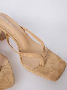 MUSERA Faux Suede Square Toe Thong Front Heeled Mules Sandal For - Apricot - View 6