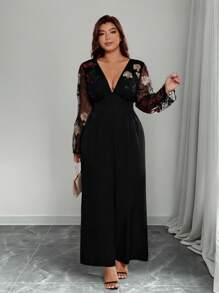 Bellastra 大码女式法式优雅刺绣拼布连体裤 - 彩色 - 查看 4