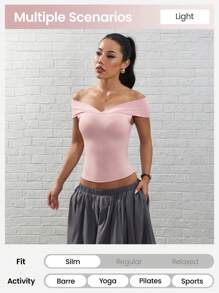 Easithlete 女士运动 T 恤，罗纹针织弹力休闲上衣，适合网球、高尔夫、户外训练，时尚舒适合身衬衫 - 粉色 - 查看 3