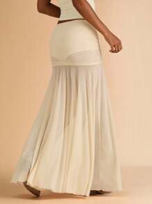 SHEIN BAE Women's Solid Color Ruffle High Waist Asymmetrical Hem Casual Skirt, Summer - Apricot - View 2