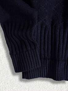 EURMUSE Men Cable Knit Detail Crew Neck Regular Sweater - Navy Blue - View 6