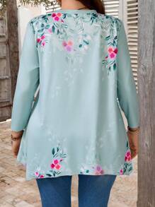 EMERY ROSE Tricou elegant cu imprimeu, pentru femei, mărime mare, cu tiv asimetric, mânecă 3/4 - Multicolor - Vizualizare 2